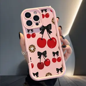 Cherry Soft Case for iPhone 17 Air 16 Pro Max 15 Plus 14 13 12 11 X XS TPU Bumper Camera Lens Protection Rugged Durable Phone Cover Full Body Shockproof Soft Silicone