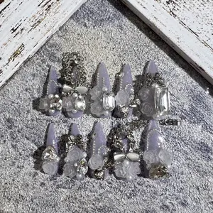 Lilac Crystal Transparent Flowers Butterfly Luxury Press On Nails