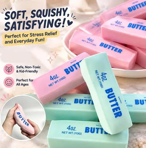 Crunchy Sound Butter Bar Squishy Toy Soft Squeeze Fidget Toy Funny Sensory Hobby Play Toy Portable Stress Relief Decompression Toy Cute Desk Relax Toy Ideal Gift For Teens Adults Party Leisure Entertainment