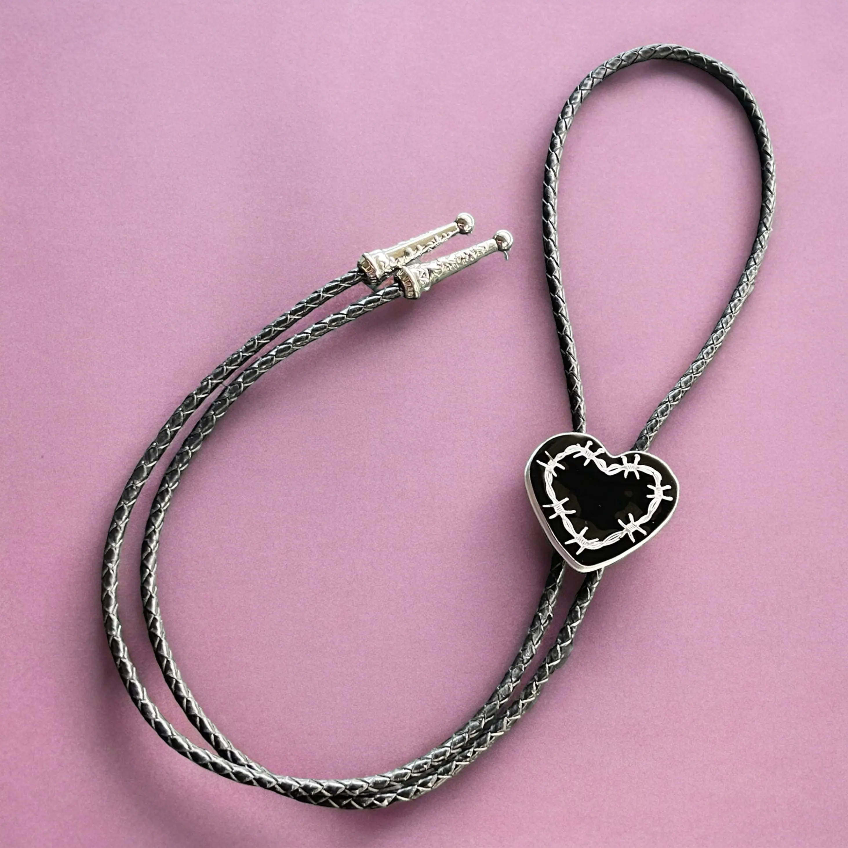 Barbed Wire Heart Bolo Tie