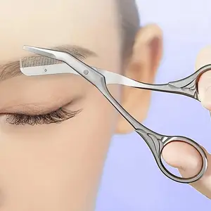 Curved Eyebrow Trimming Scissors with Comb – Stainless Steel, Scissors and Comb Integrated Design, for Trimming Long Brow Hairs and Shaping Eyebrows