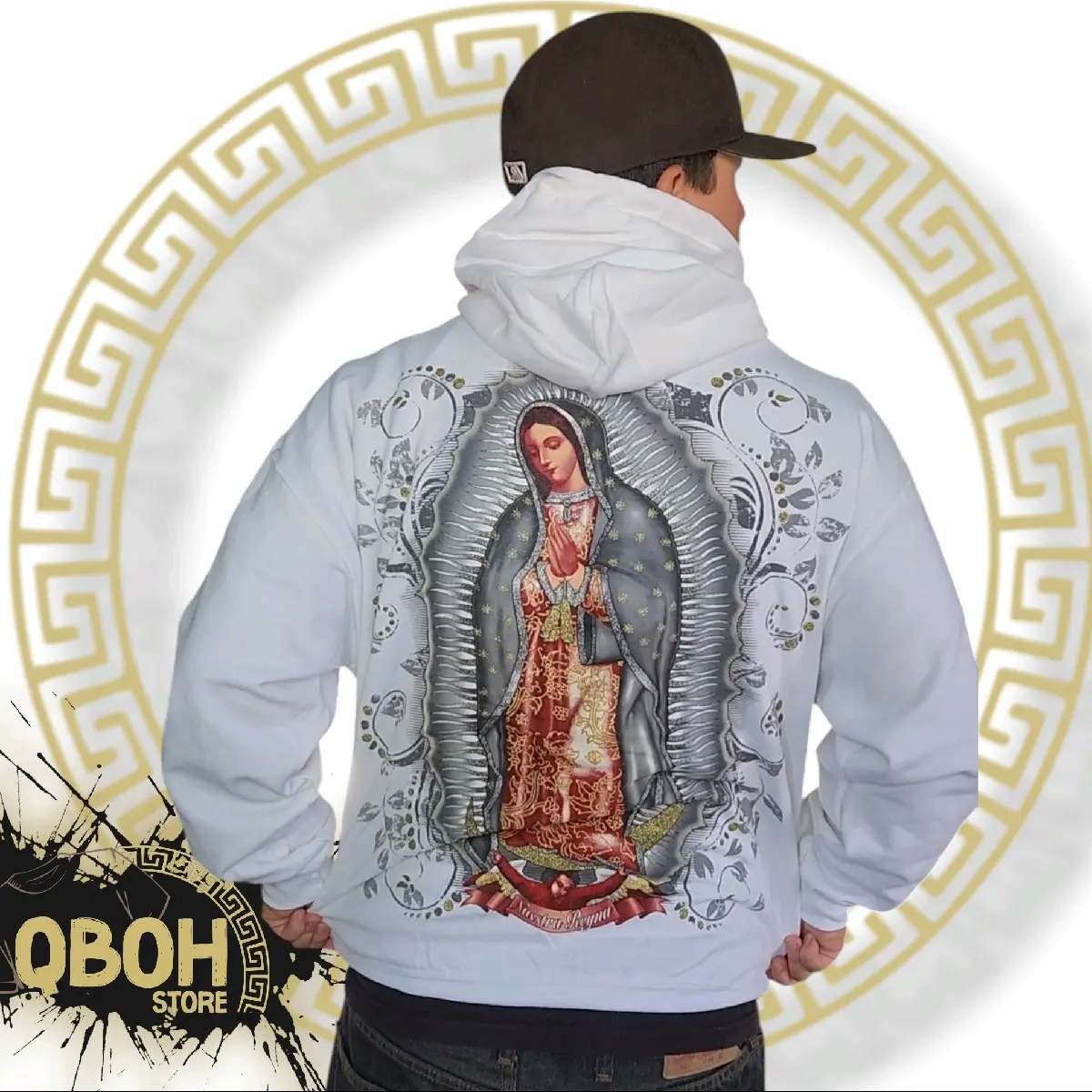Virgencita de Guadalupe White Blink Hoodie Menswear Stylish Sweaters Underwear Pullover Elegant Cotton Print Casual Outfits