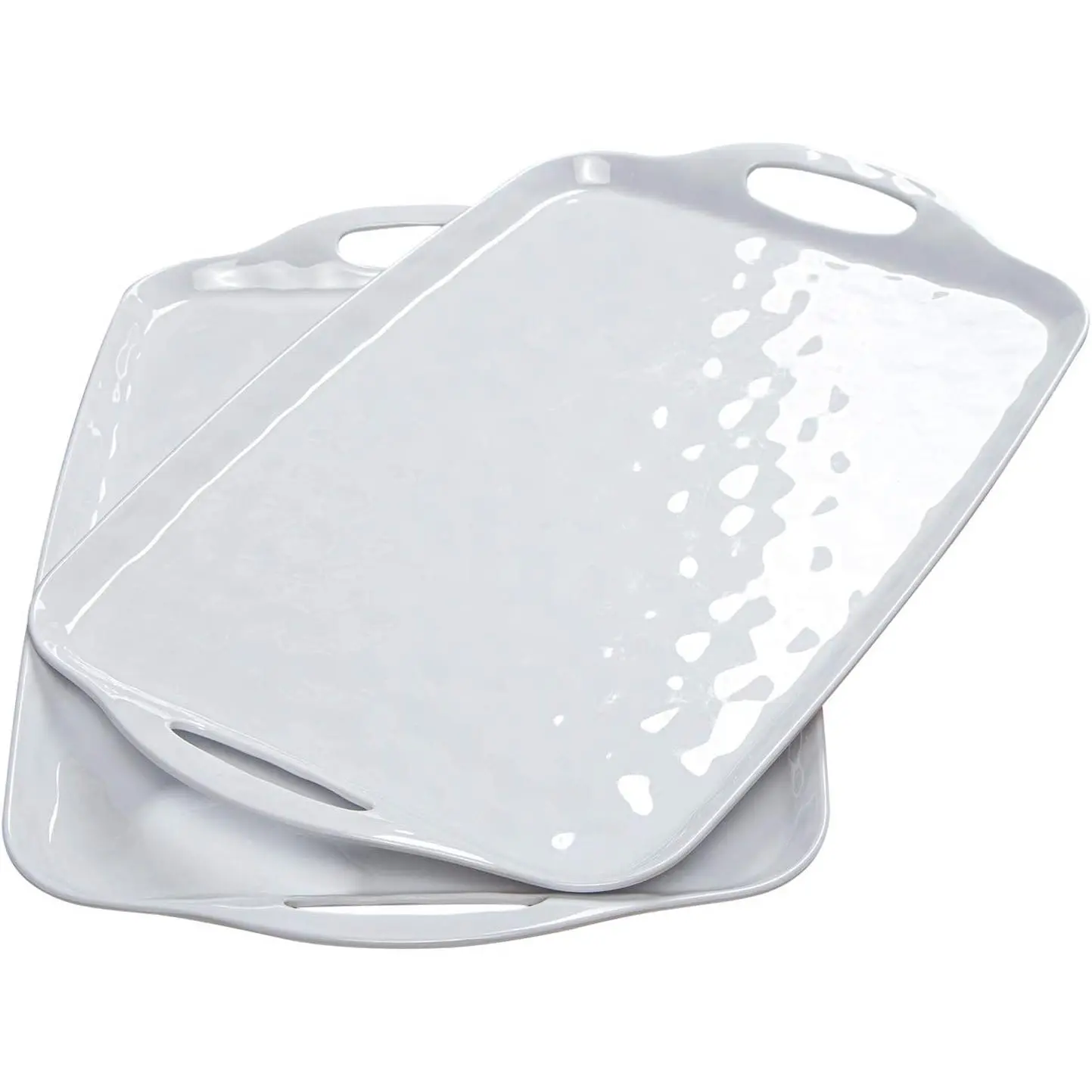 17-Inch Large Rectangular Lightweight Glossy Melamine Serving Trays with Handles, Set of 2, Pure White Home Supplies Serving Platters