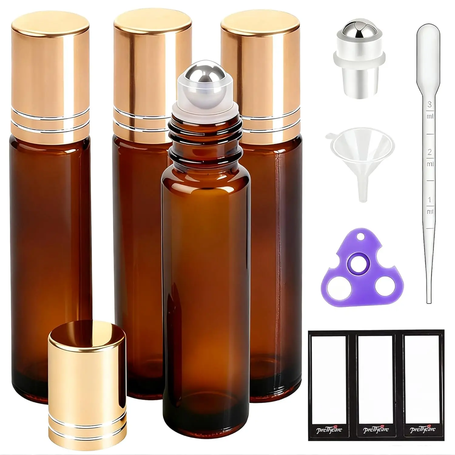 4 Pack 10ml Amber Glass Essential Oil Roller Bottles - Stainless Steel Roller Ball, Leak-Proof, Refillable Travel Empty Bottles for Perfume (Home Fragrance Refills)