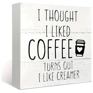 Wood Funny 'I Like Coffee, But I Love Creamer' Sign - Perfect for Home & Kitchen Decor, Coffee Bar Accessory, Wooden Decor