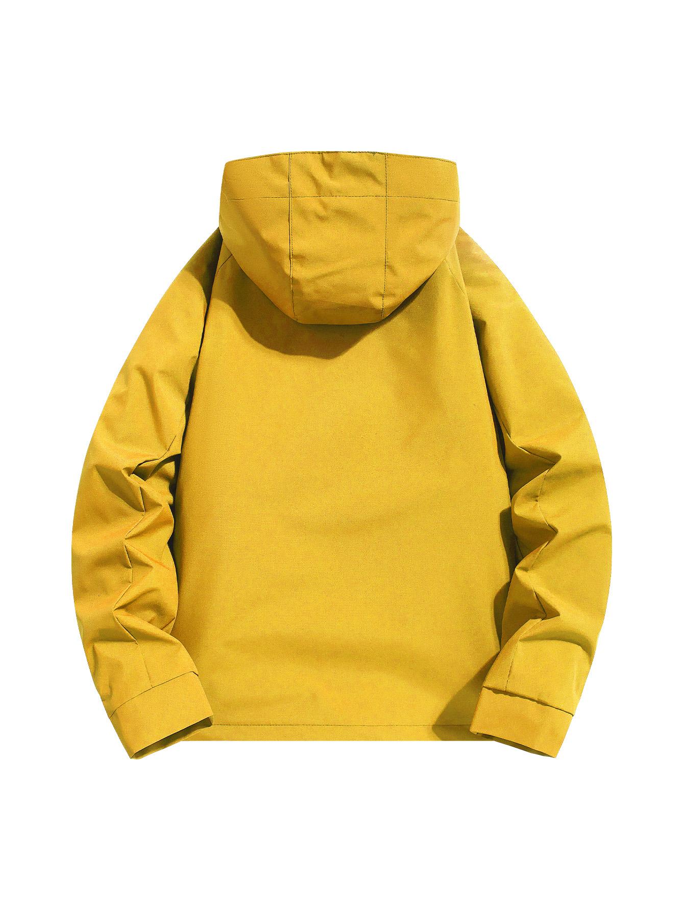 CCCMAI Men's Solid Color Waterproof Windproof Drawstring Zip-up Hoodie Jacket, Casual Long-Sleeve Outdoor Coat with Zipper Pockets, Suitable for Outdoor Activities, All-Season Men's Apparel, Menswear  Coats Jackets Tops