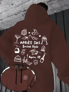 Men's Fashion Fleece Hoodie, Après Ski Social Pattern, Casual Fall Winter Outerwear, Street Style, Comfortable Fit