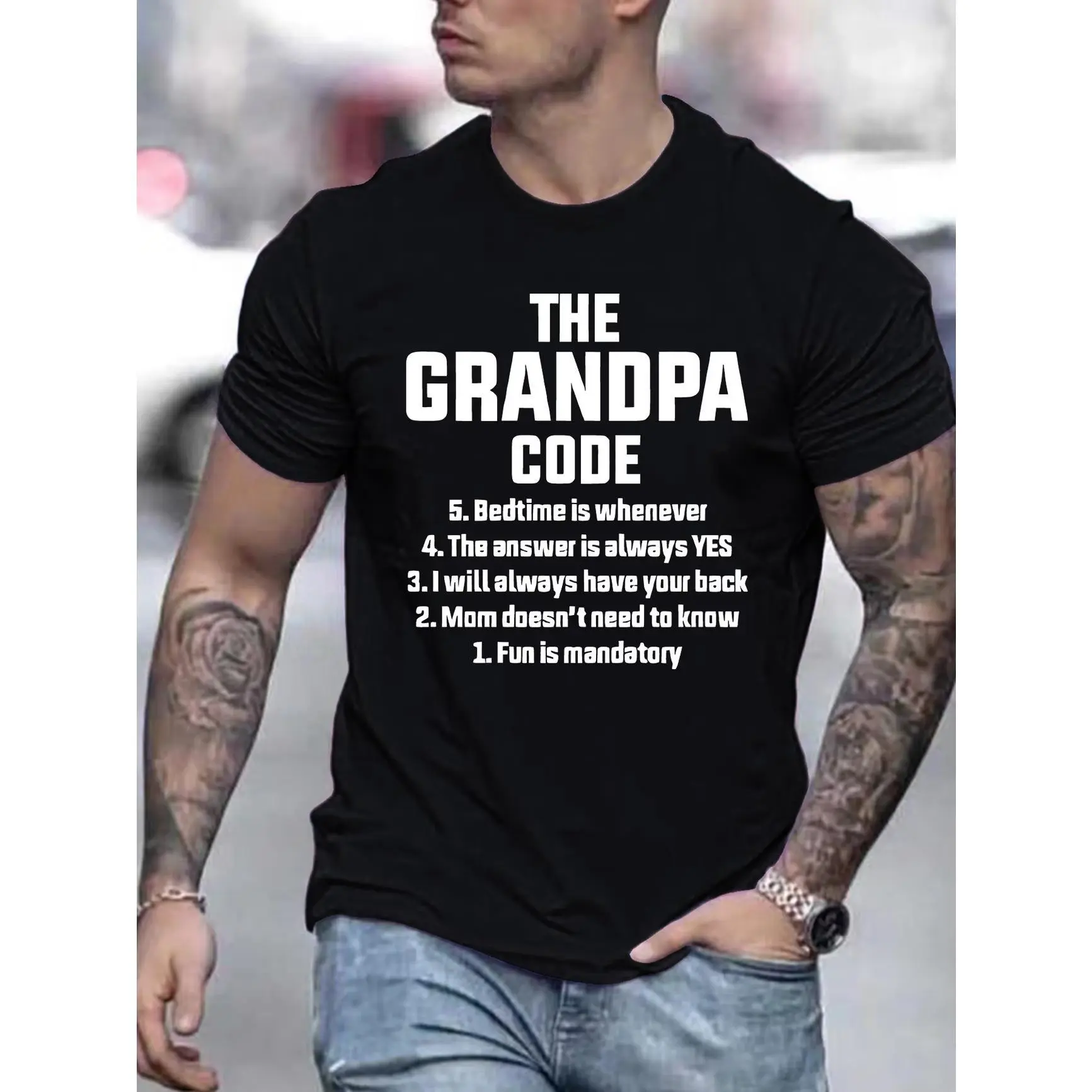 The Grandpa Code Graphic T-Shirt - Funny Grandfather Quote Tee, Cute Family Outfit, Comfortable Cotton Top, Oversized Casual Wear, Perfect Gift for Grandpas, Best Present for Father's Day, Valentine's Day, Christmas & Birthdays