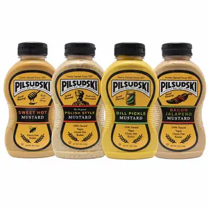Pilsudski Tailgate Bundle - Polish Style, Sweet Hot Honey, Dill Pickle & Bacon Jalapeno Mustards - 4/12 oz Squeeze Bottles - Perfect for BBQ'S & Tailgates