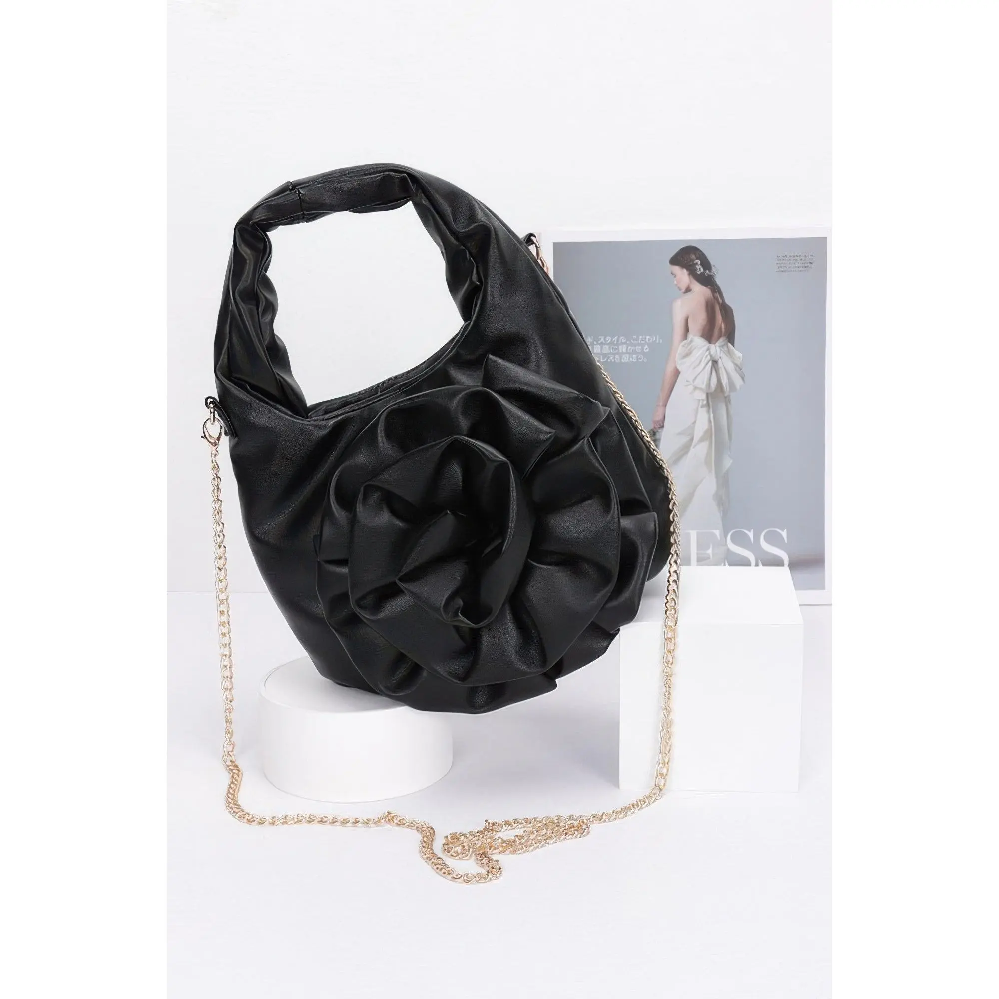 Women's Faux Leather Handbag with Sculpted Floral Top Handle - Chic, Structured & Party-Ready Fashionable Purse Handbag, Handheld Bag, Compact, Elegant, Brunch Dates, Clean Structured Silhouette, Structured Purse