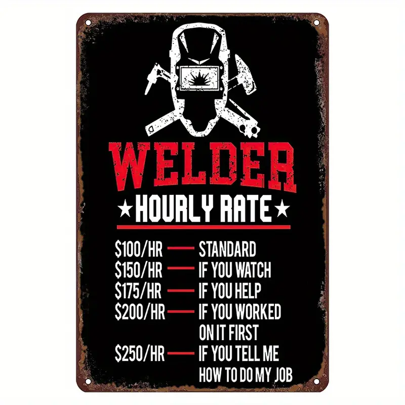 Vintage Metal Painting Art Sign - Welding Hourly Rate Wall Art, Black Poster for Home Decor, Perfect for Universities, Bathrooms, Caves, Bars, Cafes, Garages, Farmhouses, and Man Caves