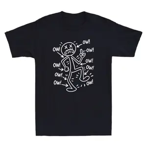 Ow Ow Ow Ow Ow Stick Character Funny Matchstick Middle Finger Meme Men's T-Shirt Tee