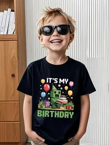 Toddler Boys It's My Birthday Creeper Graphic T-Shirt, Minecraft-Inspired Pixel Birthday Short Sleeve Cotton Tee for Kids, Gamer Birthday Party Shirt for Little Boys