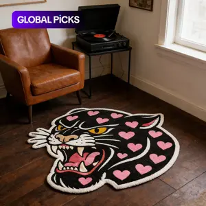 Unusual Shape Sweet Cool Style American Trendy Heart Pattern Roaring Tiger Design Carpet Rug, Soft Area Rug, Soft Comfortable Washable Mat for Living Room Bedroom, Leopard Print Rug