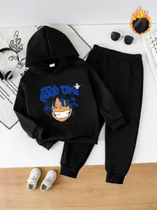 Boys' Fashion Casual Fall Winter Hoodie Clothing Set, Shark Print Fleece Sweatshirt & Jogger Pants, Warm Thick Comfortable