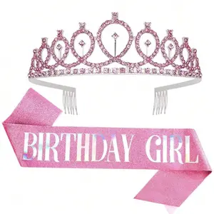 Women Girls Birthday Crown Belt Set, Party Accessories for Women & Girls, Perfect Gift for Birthdays, Stylish Waistband Headwear, Elegant Crown Design