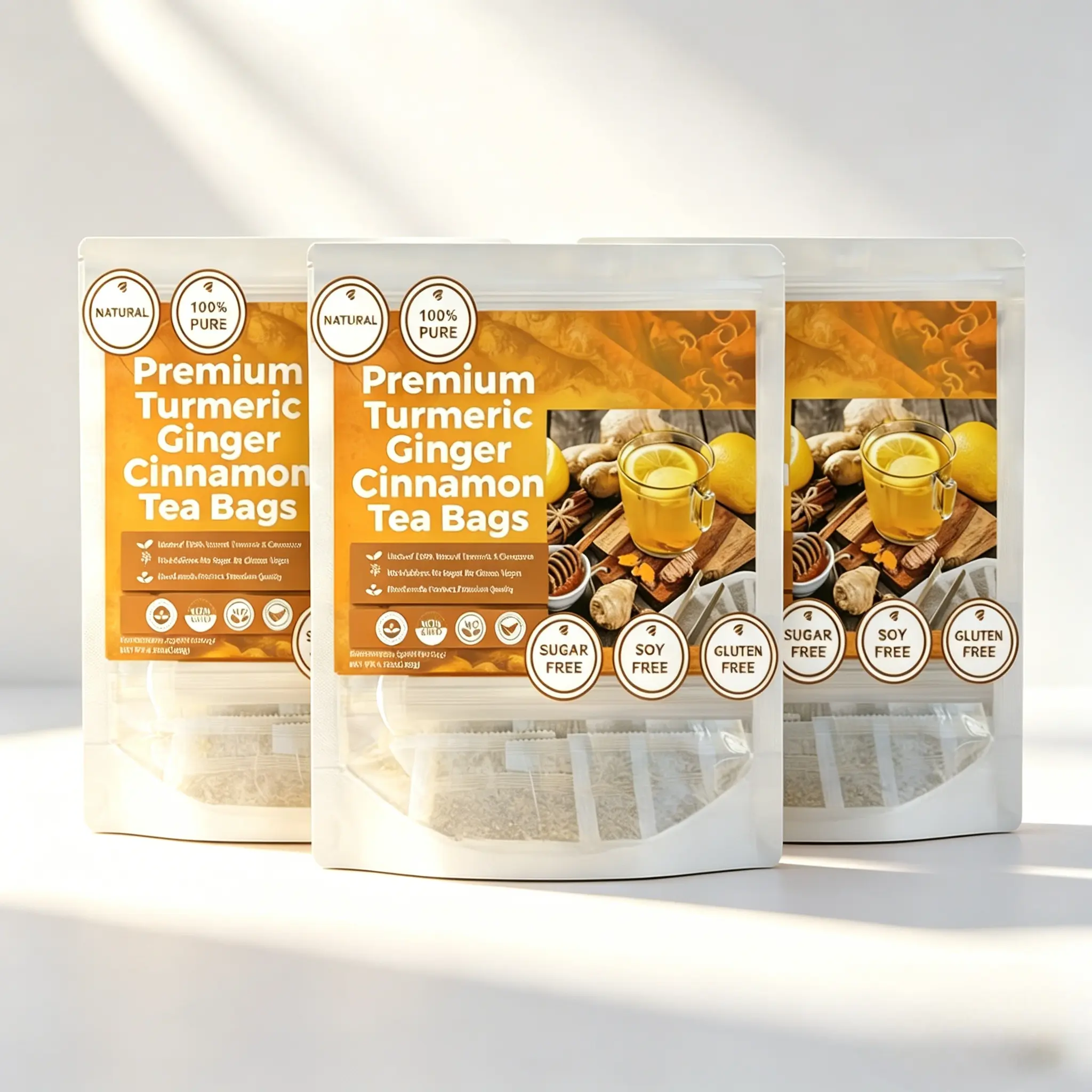 Turmeric Ginger Cinnamon Tea Bags 60x3 Sugar Free Herbal Wellness Tea for Daily Balance & Immune Support Vegan Gluten Free Natural Beverage