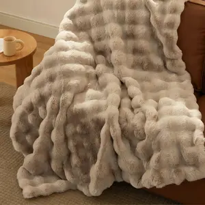 Artificial Rabbit Fur Blanket for Sofa, 480g High Weight Soft Plush Throw, Ultra-Soft Warm Fleece for Bed Couch Living Room Decor