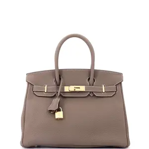 Pre-owned HERMÈS Leather Tote Bags REBAG Hermes Birkin Handbag Grey Togo with Gold Hardware 30 by Rebag