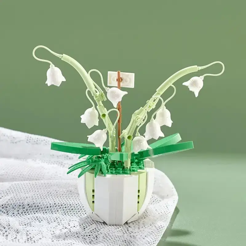 3D Building Block Bouquet Assembly Toy - Detailed Flower Arrangements 3D Model, Decorative Chrysanthemum-Rose Plastic Plant Potted, Creative Activities Kit, House Decoration Accessory, Gift for Girls