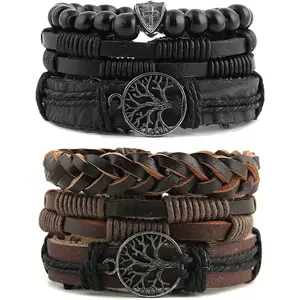 Genuine Leather Tree of life Bracelets Men Women, Tiger Eye Natural Stone Lava Rock Beads Ethnic Tribal Elastic Bracelets Wristbands, Jewelry for Men Teen Boys Gifts Birthday Christmas Anniversary