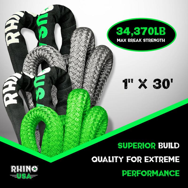 Rhino USA Kinetic Recovery Tow Rope Heavy Duty Offroad Snatch Strap for UTV, ATV, Truck, Car, Tractor - Ultimate Elastic Straps Towing Gear