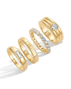 PAVOI 14K Gold Plated Stackable Rings for Women - Dainty Pack of Four Stackable Gold Ring with Cubic Zirconia - Multi-Bands Trendy Jewelry Set