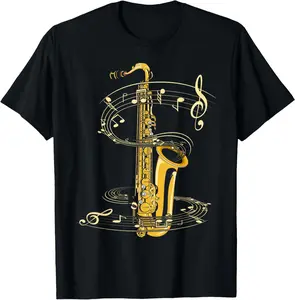 100%cotton Music Notes Treble Clef Saxophonist Jazz Musician Saxophone T-Shirt