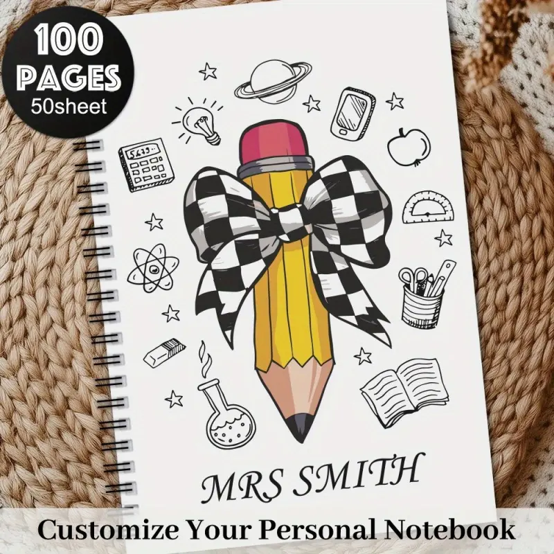 1 personalized aesthetic teacher spiral notebook travel journal, teacher planner, personal organizer, teacher appreciation gift, back-to-school notebook, custom school office notebook, unique stationery, Plaid Notebook