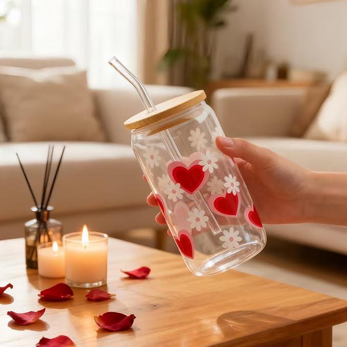 Valentine's Day Gift for Her,Valentine Gift Baskets for Women, Girlfriend, Her, Wife, Romantic Gifts for her, Unique Present for Wedding Engagement Anniversary Bulk Set 16oz Glass Cup