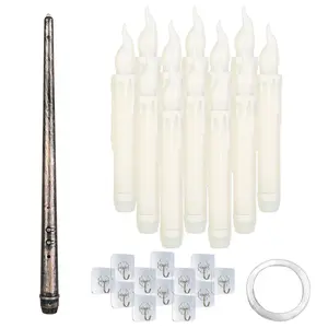 12Pcs Flameless Floating Candles LED Magic Hanging Candle Light Battery Operated Flickering Warm Light Window Candle With Magic Wand Remote for Halloween Christmas Party