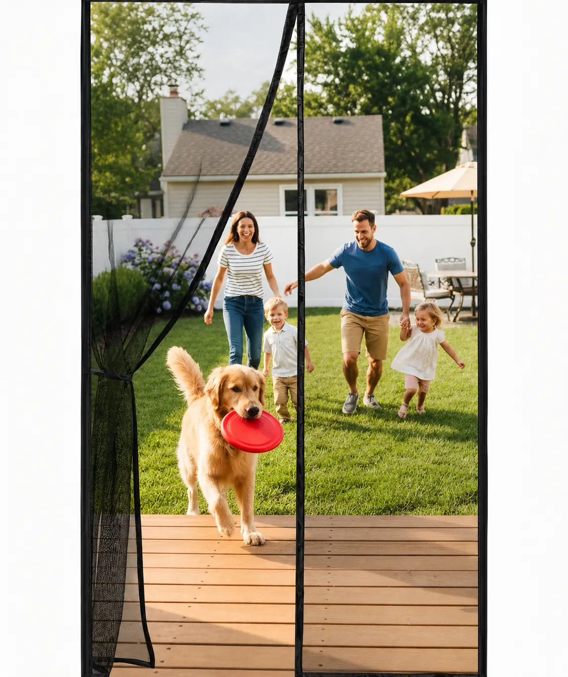 Flux Phenom Fiberglass Magnetic Door Screen (38x82 in) - 52 Full-Length Magnets, 1mm Mesh, Automatic Self-Closing, Drill-Free Easy Install, Standard for Front Doors & Apartments, Pet & Kid Friendly