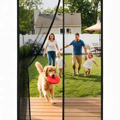 Flux Phenom Fiberglass Screendoor - 38x82 in, 52 Full-Length Magnets, 1mm Mesh, Automatic Self-Closing, Velcro Hook-Tape Easy Install, Bug-Proof, Modern No-Drill Home Solution for Apartments, Balconies, Patios&Porch, Front Door Hardware