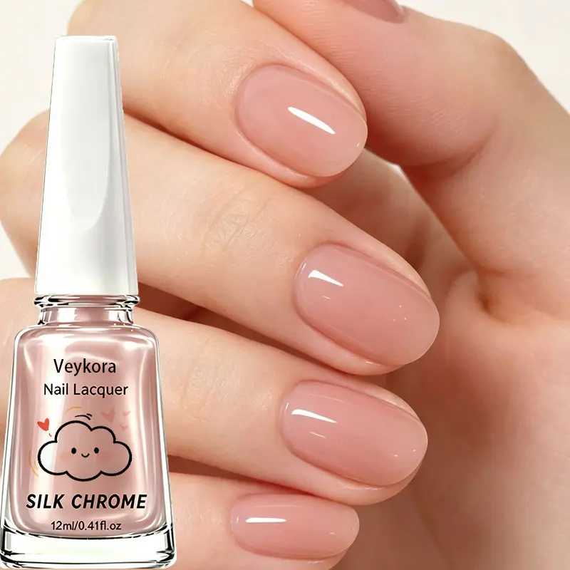 Natural Sheer Nude Pink Nail Lacquer, Silk Chrome Glossy Finish Nail Varnish, No UV Lamp Daily Elegant Nail Decoration for Women