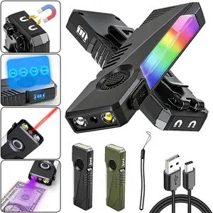 LETOUR Rechargeable EDC Flashlight 1200 Lumens, Ultra-Thin Pocket LED Light with Red Laser, UV Purple Light, RGB Side Lights, Magnetic Clip & Base, Multi-functional Tactical