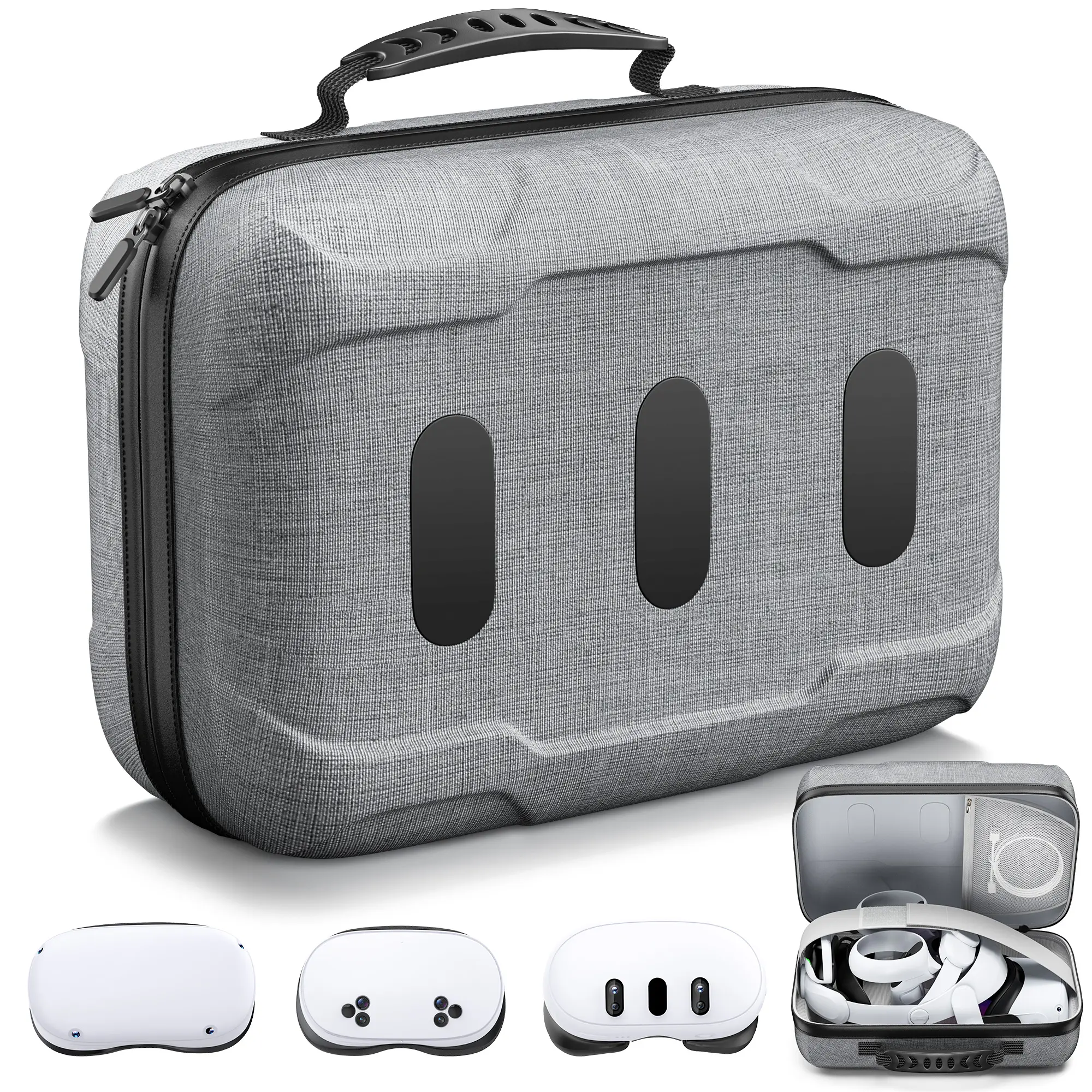 Durable EVA Hard Carrying Case for Meta Quest 3-3S-2/Vision Pro VR Headset, Elite Strap & Controllers, Mobile Protection with Adjustable Design, Velcro Straps, Secure Large Storage, Home/Travel Use & Manufacturer Warranty