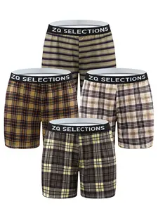 4 Pieces Men's Antibacterial Plaid Underwear Set, High Stretch Soft Skin-Friendly, Moisture-Wicking Odor-Resistant, Sensitive Skin Friendly, The perfect gift for your boyfriend or husband—the best Father's Day gift for summer
