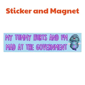 My Tummy Hurts and I'm Mad at the Government Bumper Sticker and Magnet Funny Meme Waterproof Premium Quality Christian Cat Design