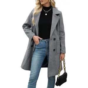 EXCLUSIVE CLOTHES Women Winter Wool Blend Camel Mid-Long Coat Notch Double-Breasted Lapel Jacket Outwear Tops Womenswear puffer  jacket