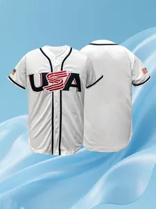 Vintage USA Baseball Jersey for Men Women, Embroidered USA Flag Button Down Baseball Shirt, Breathable Athletic Top for Sports & Street Style