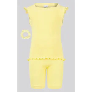 4-6X 3PC Ruffle Tank + Biker Short + Scrunchie Set