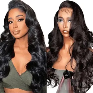 HAIR POP Factory 26 Inch Black/Ginger/Gold with brown highlight/99J Body Wave Wigs for Women Synthetic Heat Resistant HD Lace Front Fluffy Wigs without Bangs for Party Daily Use