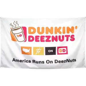 Tapestry  Dunkin' deeznuts coffe Meme flag Cool Flags Banner 3x5Ft Funny Flags for College Dorm Room Guys Man Cave Bedroom Wall Frat Decoration White Ornaments