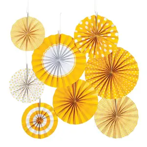 8" - 10" School Bus Yellow Hanging Paper Fan Assortment - 8 Pc.