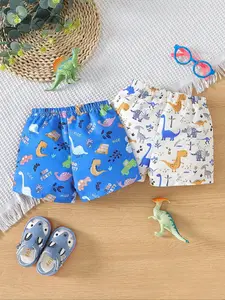Two piece set, baby boy cartoon dinosaur pattern shorts, fashionable and cute versatile style, baby boy shorts, baby boy bottoms, dinosaur print, suitable for outdoor use