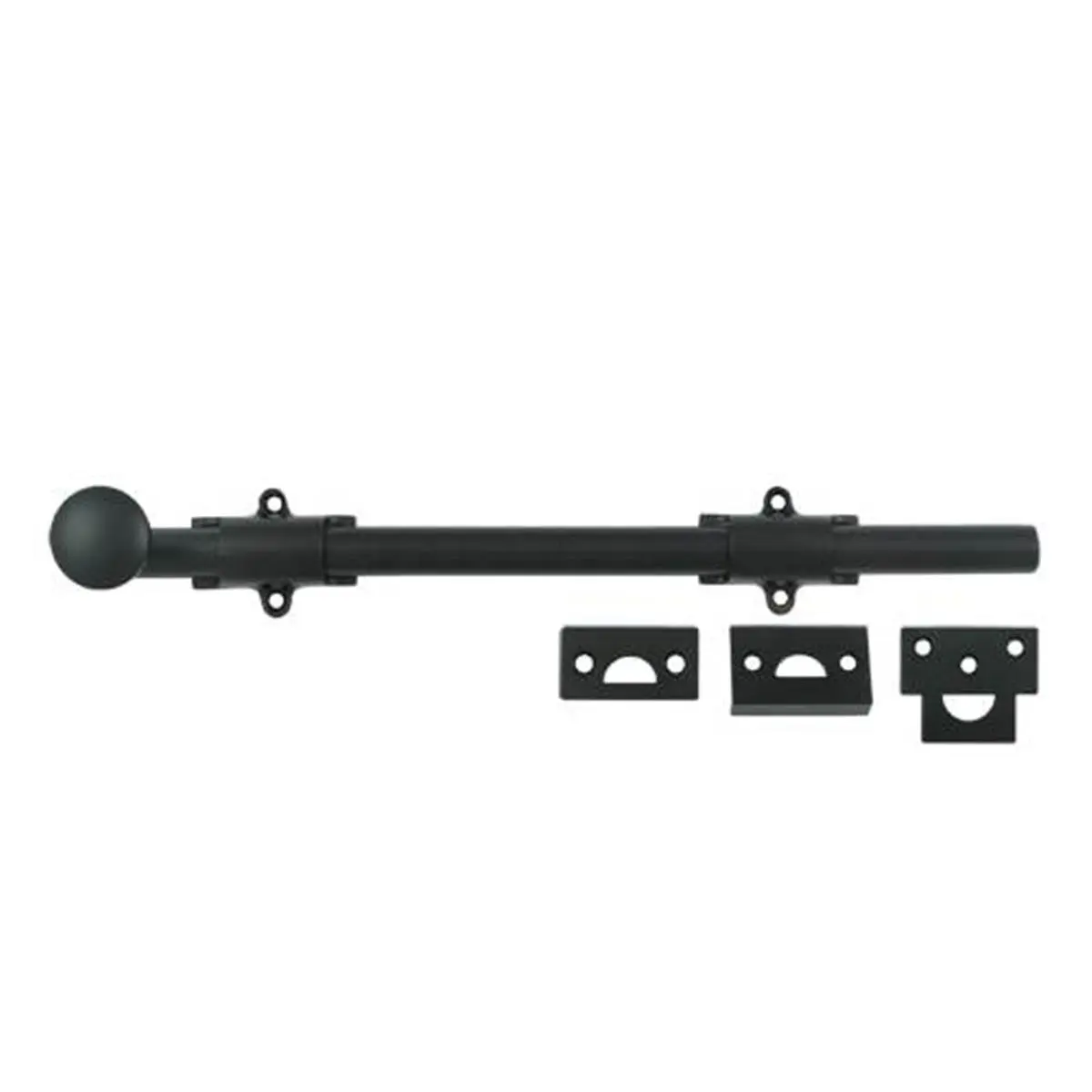 12 in. Heavy Duty Brass Surface Bolt, Black - Mortise-Mounted on Door Insides, Weather Proof for Extra Security