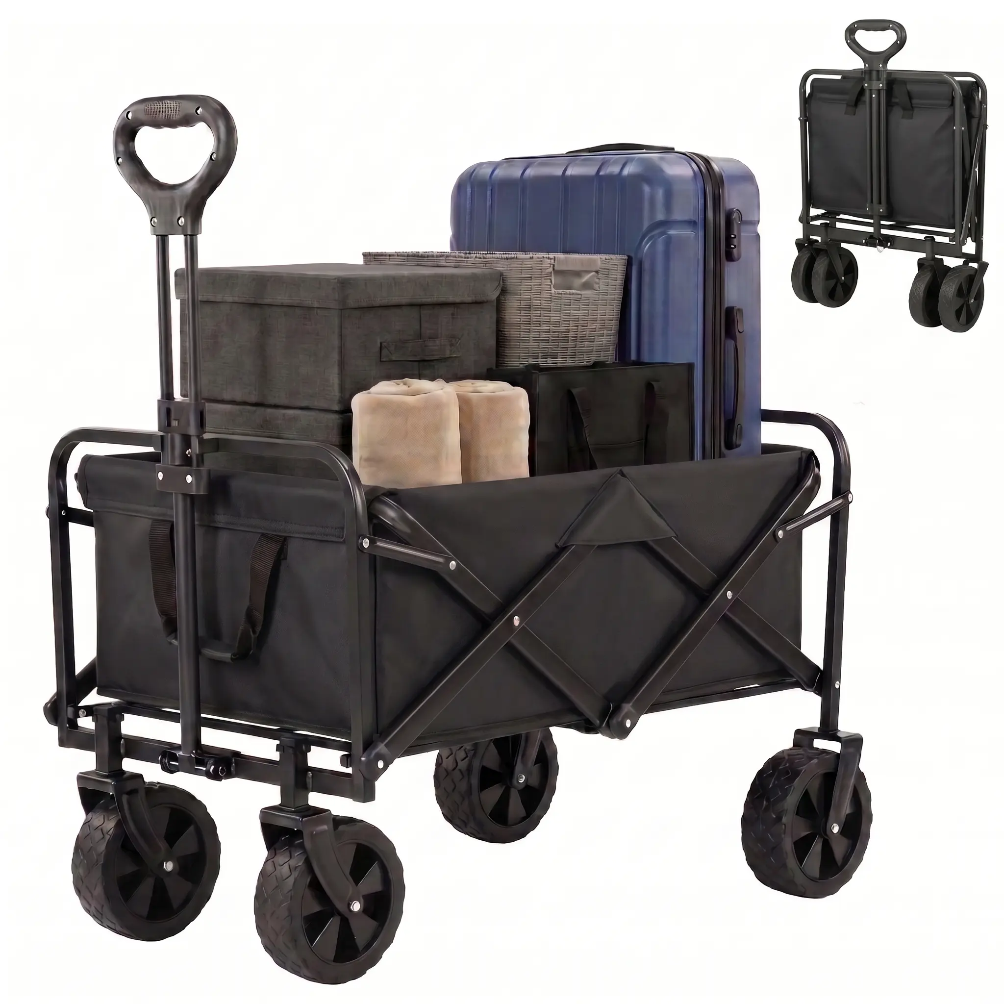 Foldable Oxford Wagon Cart - Heavy-Duty Portable Folding Trolley, Waterproof Utility Trolley with All-Terrain Wheels & Brakes, Ideal for Game Day, Outdoors & Work, Lightweight Compact Easy to Carry & Store