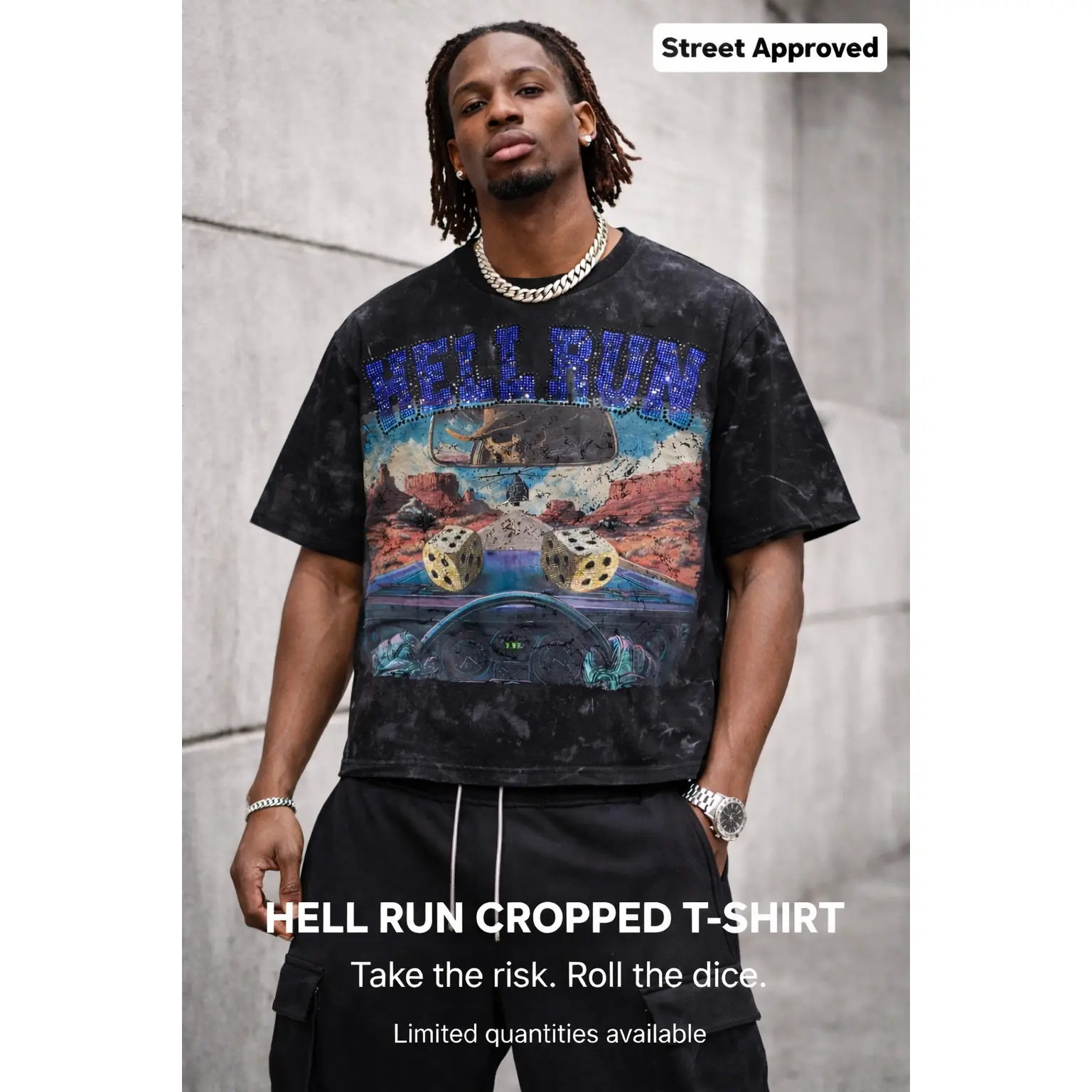 BKYS MEN'S HELL RUN CROPPED TSHIRT BLACK