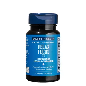 Wiley’s Finest Relax Focus - Daily Supplement for Stress Support - Contains L-Theanine, GABA, Vitamin B6 & Magnesium - 30 Capsules (30 Servings)