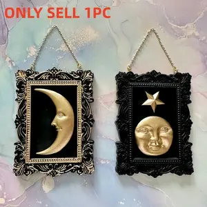 Vintage Moon Celestial Wall Hanging, Gothic Style Metal Decor, Religious Art for Living Room Prayer Corner, Bedroom, Ramadan Gift